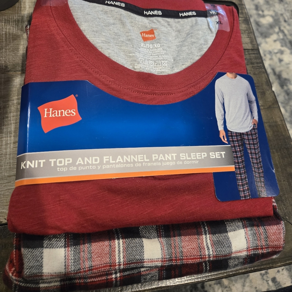 Nwt Hanes XL pj set. Flannel pants and long sleeve t. See photos.